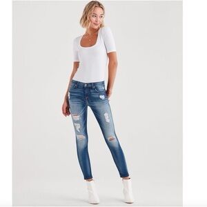 7 For All Mankind Luxe Vintage High Waist Ankle Skinny Denim Jeans Distressed